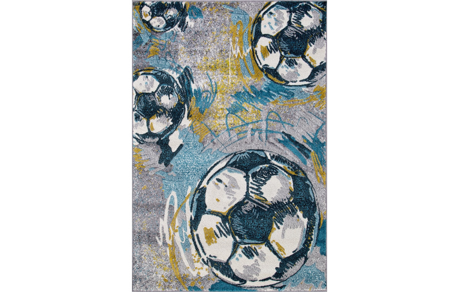 Детский ковер C077 - MULTICOLOR для мальчиков с футбольными мячами